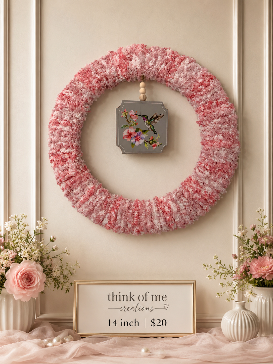 14-Inch Pink & White Yarn Wreath