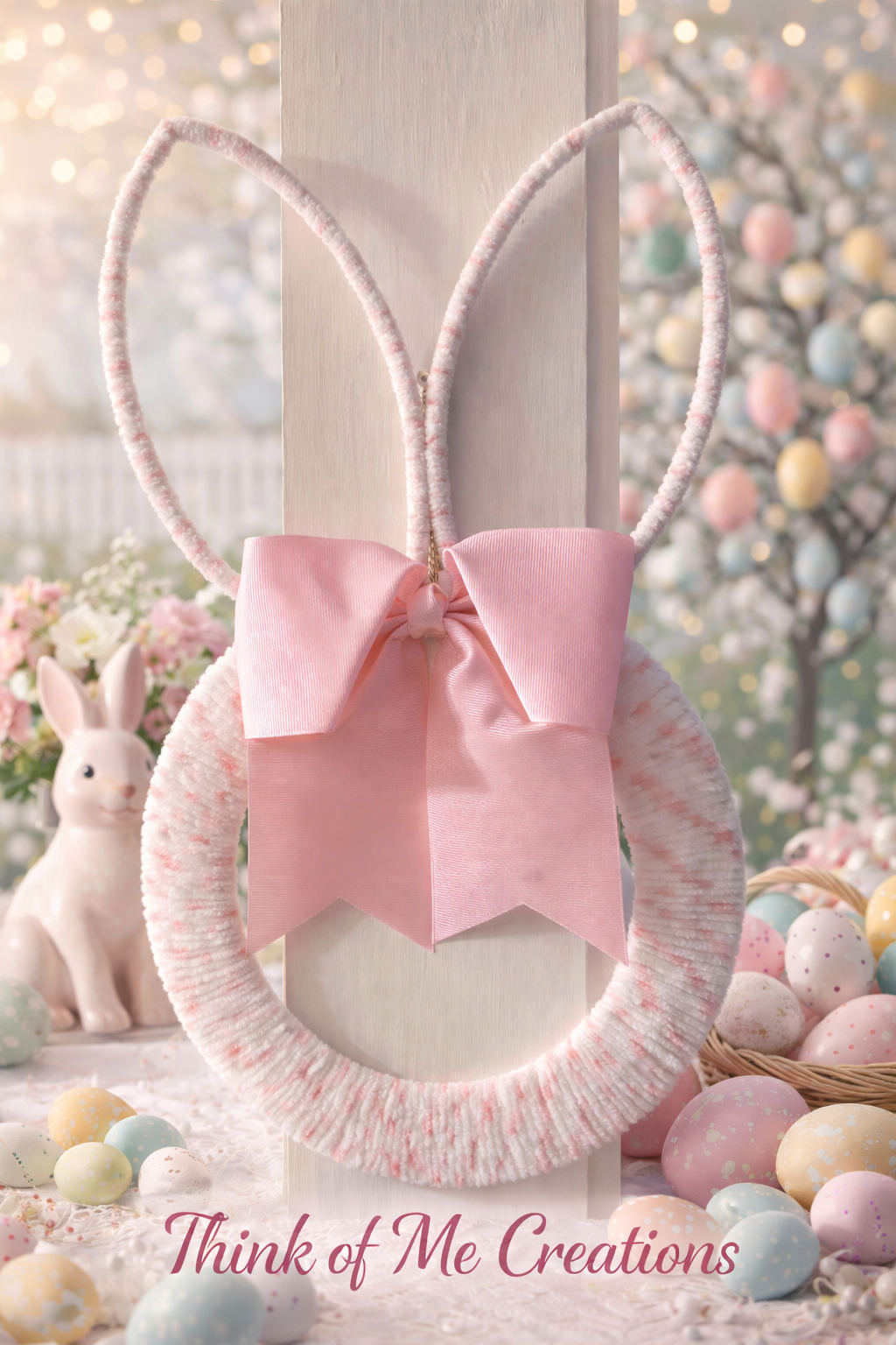 Easter Pink and white Bunny wreath