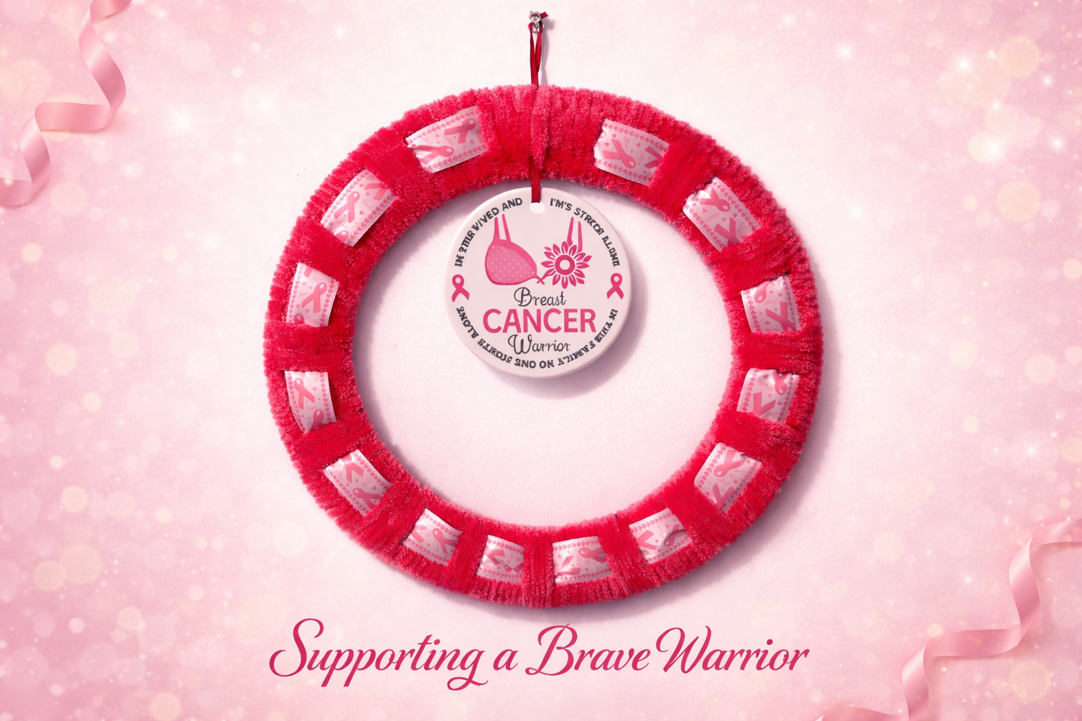 Breast Cancer Ribbon 14 inch Wreath