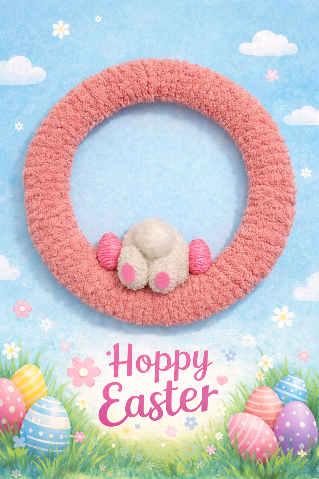 Easter bunny butt 14 inch wreath