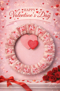 Valentine double heart 14 inch Pink wreath