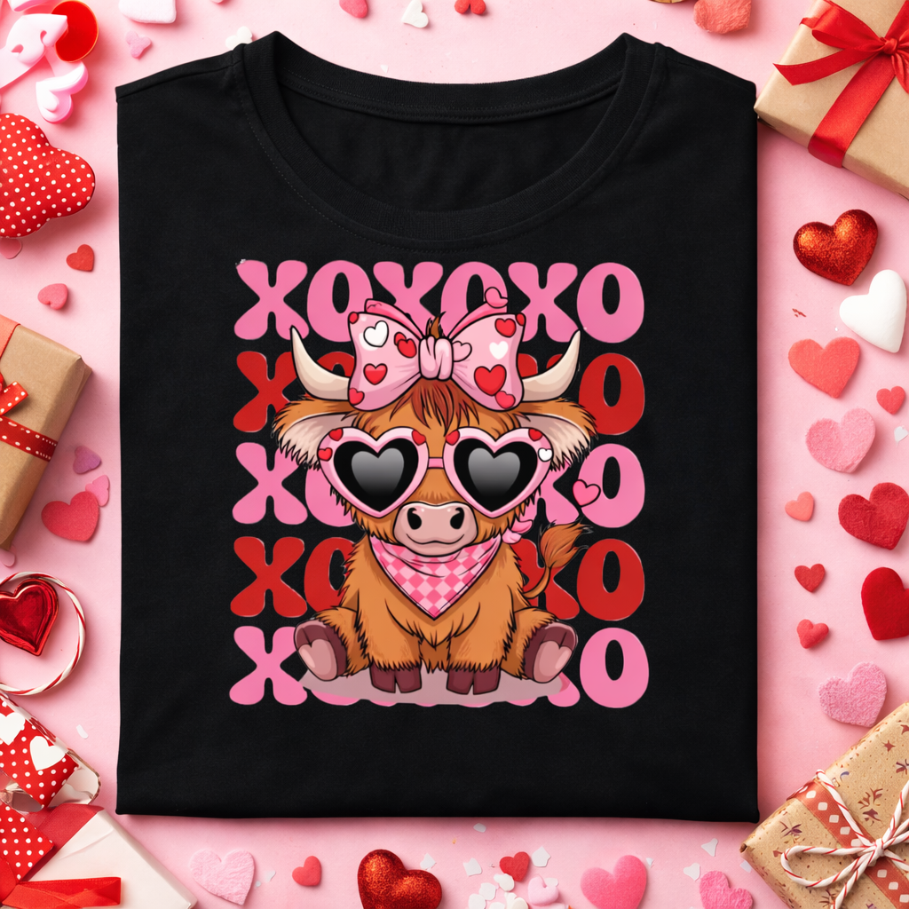 Adult XO highland Cow T-Shirt