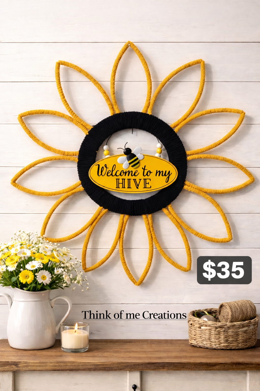 Sunflower Welcome to my Hive 24 inch wreath