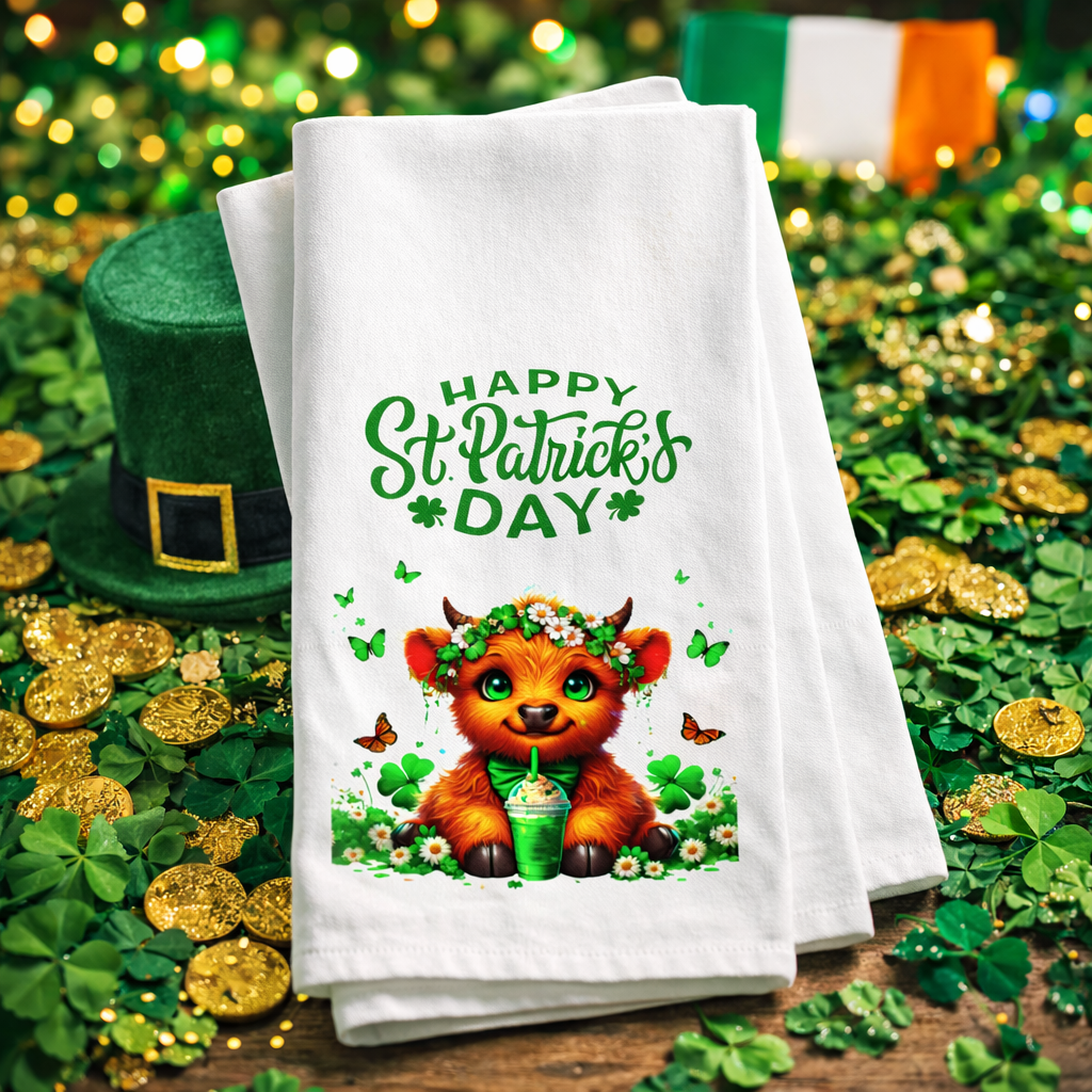 St. Patty's Highland Cow Tea Towel