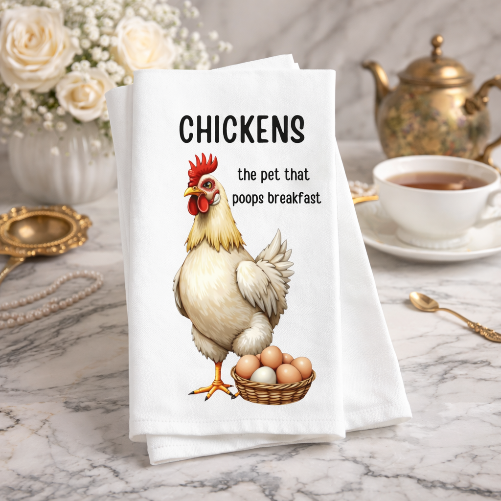 poops breakfast tea towel