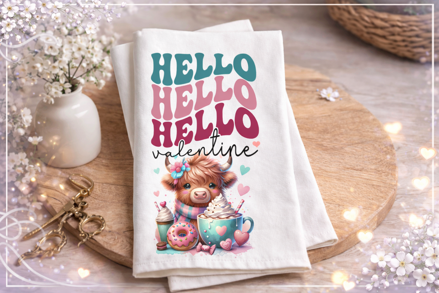 Highland Cow Hello Tea Towel