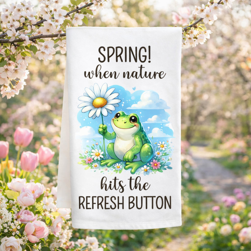 Spring Frog Tea Towel