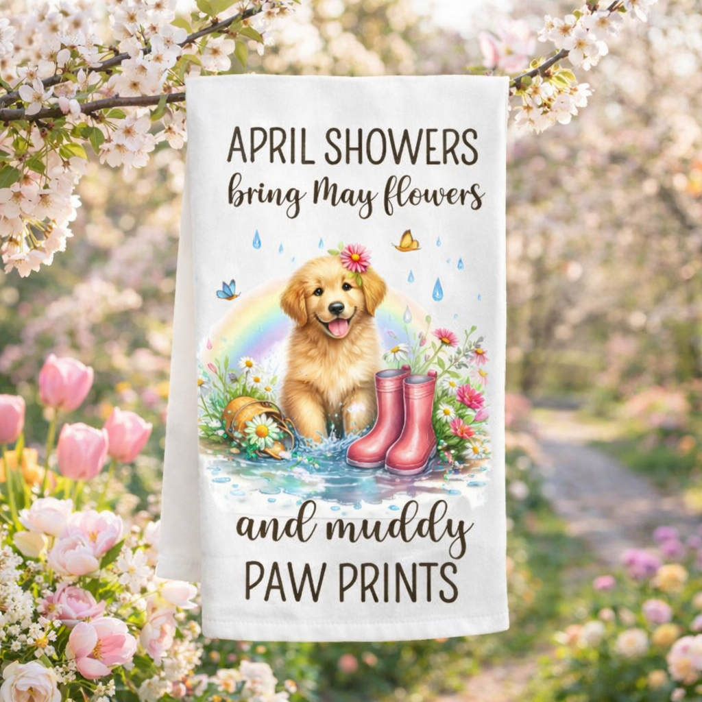 Spring Dog Tea Towel