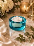 Single tea light holder teal clear