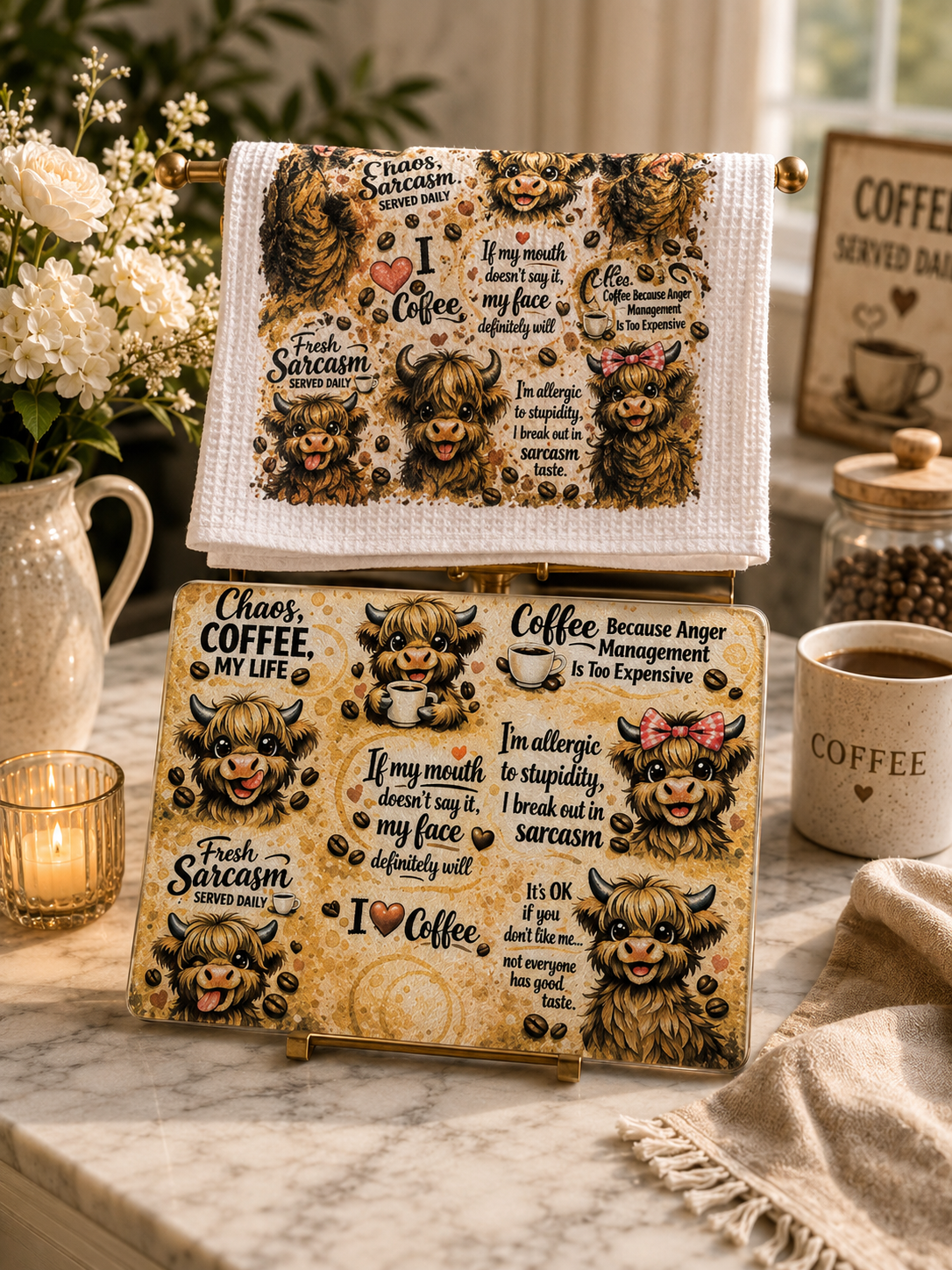 cutting board / Tea Towel Bundle Coffee