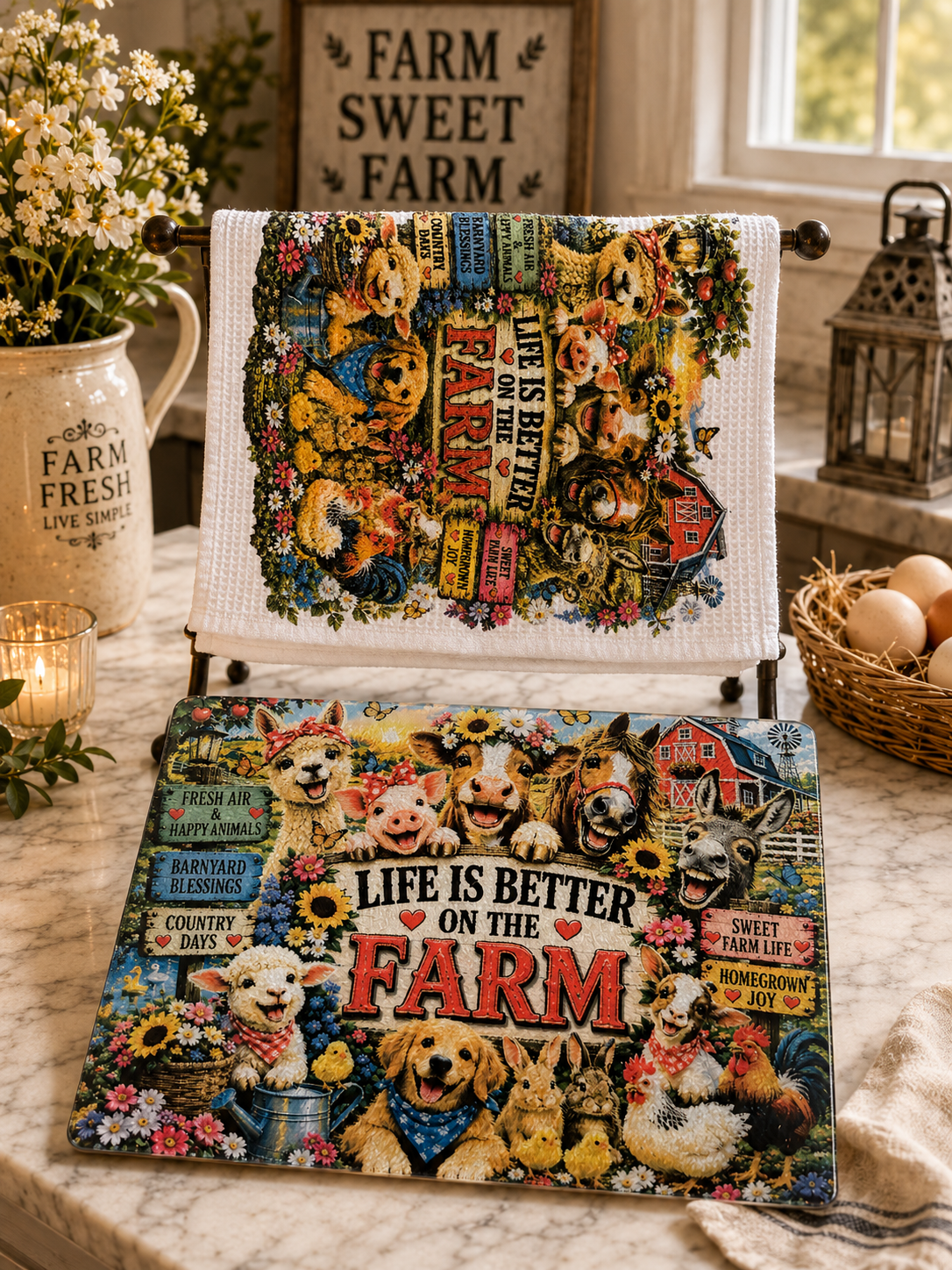 cutting board / Tea Towel Bundle Farm