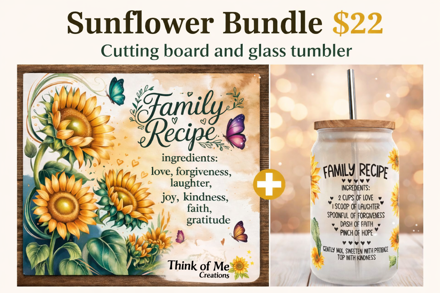 Family Cutting Board / Glass Tumbler Bundle