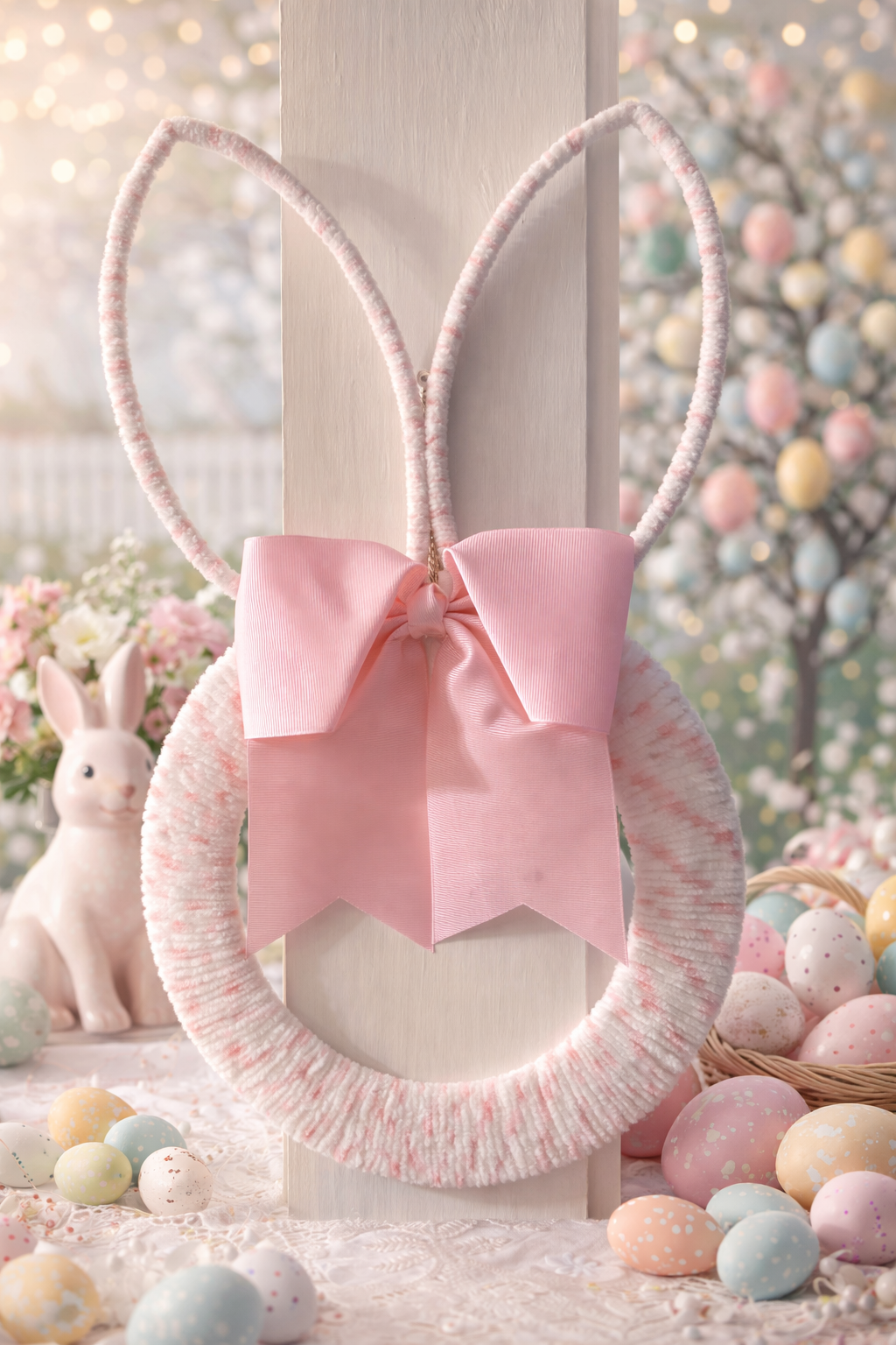 Easter Pink and white Bunny wreath