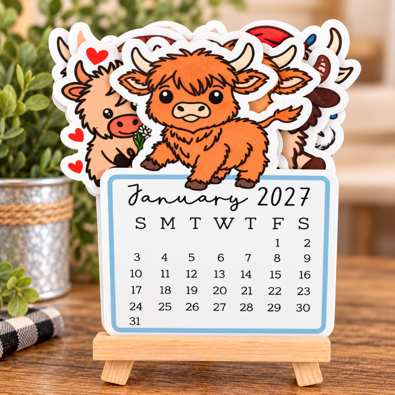 Desk Calendar 2027 highland cow